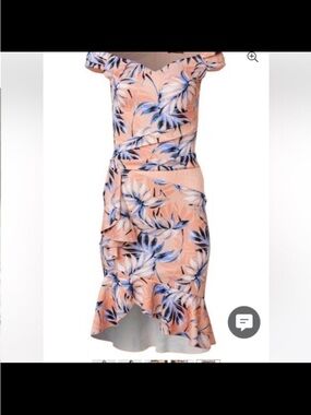 VENUS Peach Floral Off-Shoulder Midi Dress